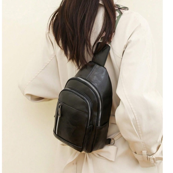 Luxe Vegan Leather Zip up Crossbody Back Pack Bag - Picture 15 of 16